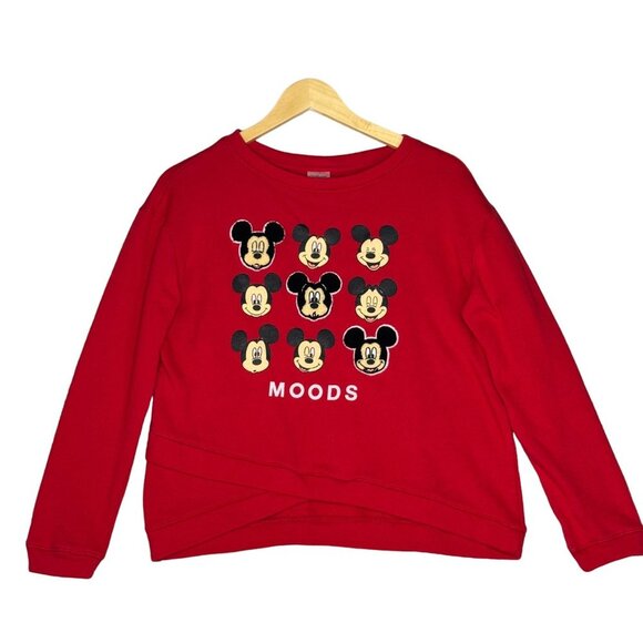 Disney Mickey Mouse Moods Textured Appliqués Sweatshirt Size Junior L (11-13) - Picture 1 of 6